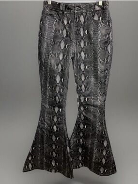 Rock & Roll Denim Snake Print Hi Rise Flared Bell Bottom Jeans 27x32 70s Disco